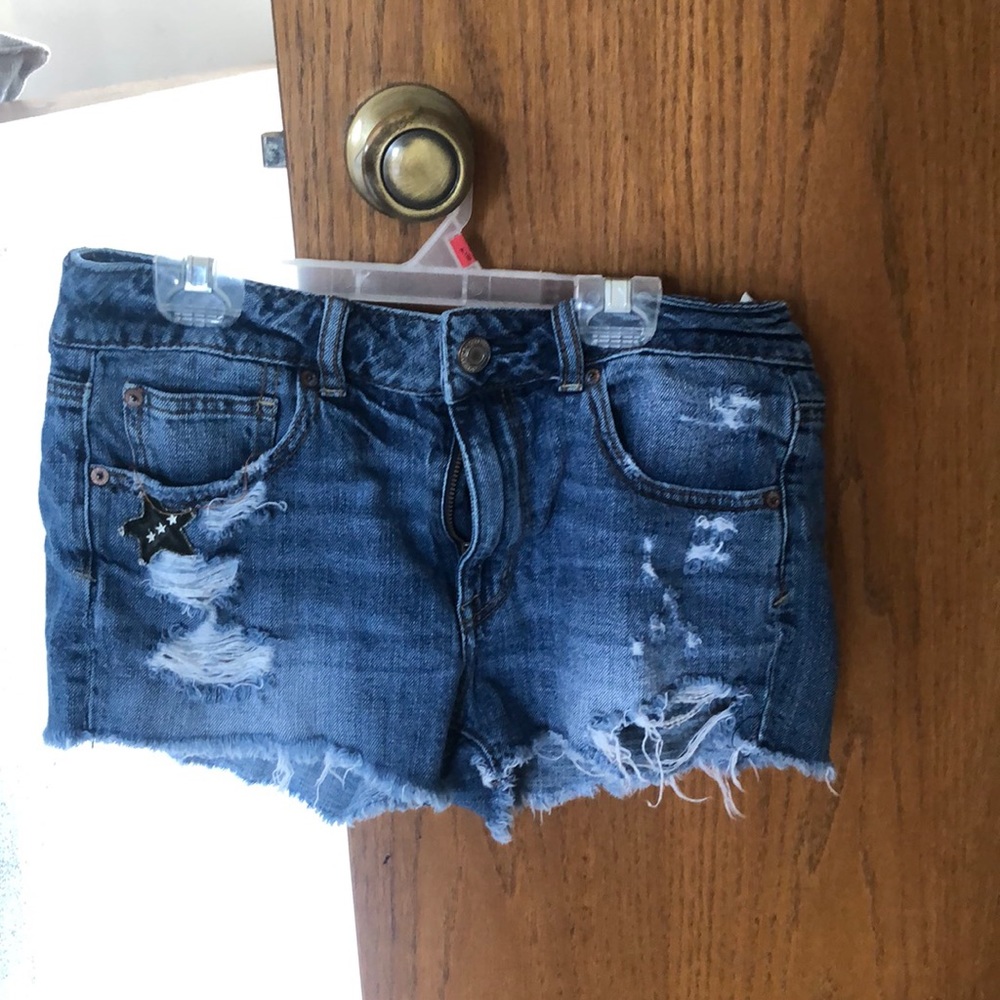 AEO high wasted distressed graphic shorts